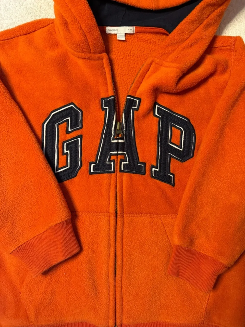 GAP Kids Orange Fleece Full Zip Hoodie Embroidered Logo Sweatshirt Jacket Cozy